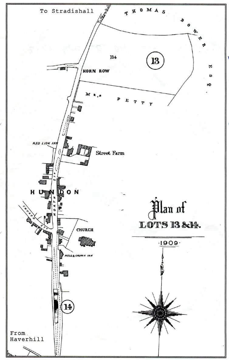 A sketch map of Hundon in 1909 submitted by Alan Sergeant